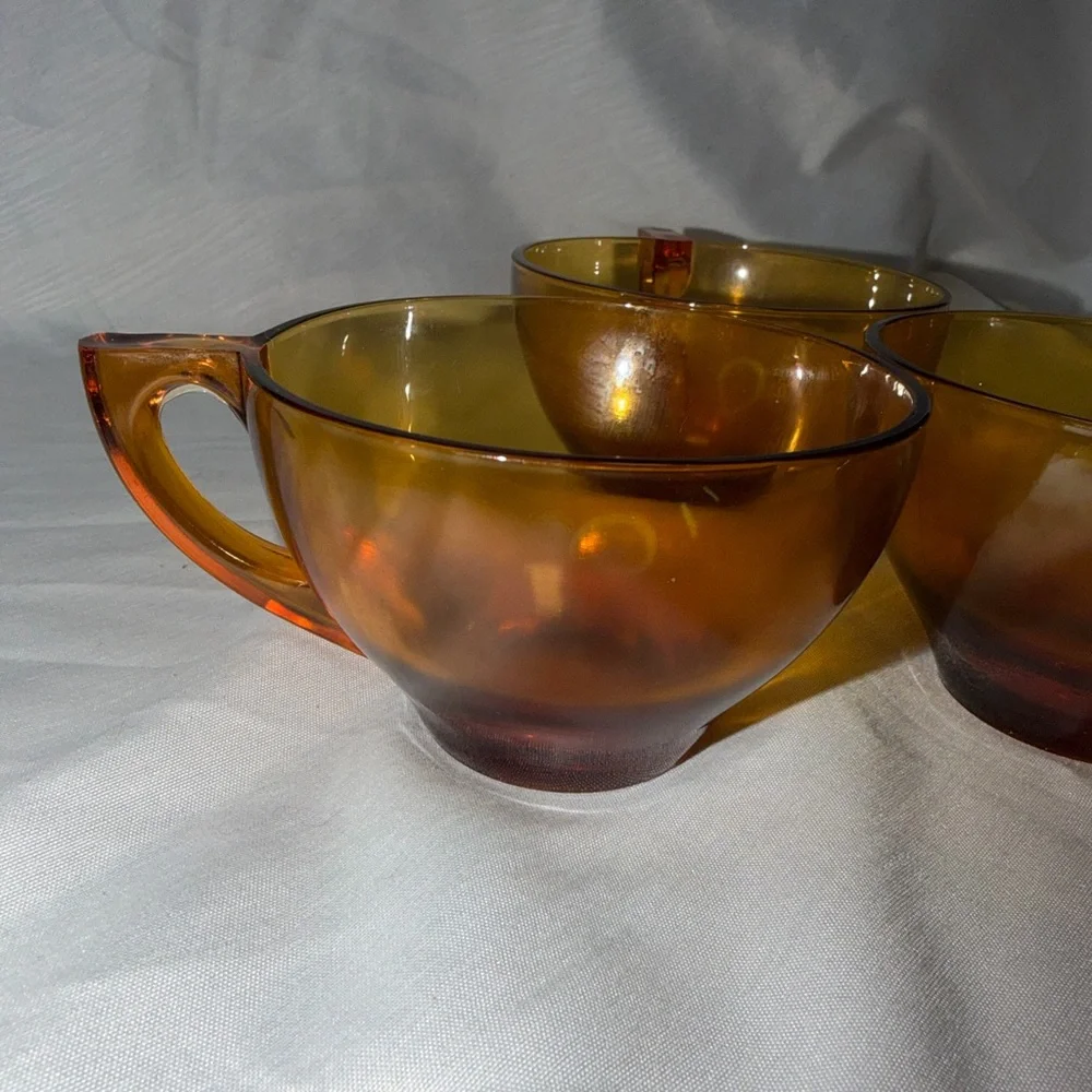3 MCM Vintage Amber Glass Tea/Punch Cups - Picture 2 of 11